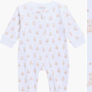 Kissy Kissy Teddy Bear Print Pima Cotton Footie White & Tan Baby One Piece 6-9 M